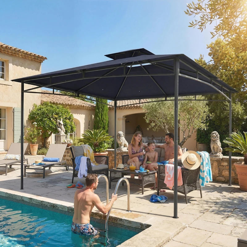 10' x 10' Gazebo, Soft Top Outdoor Gazebo with 2-Tier Roof, Metal Frame, Navy Blue