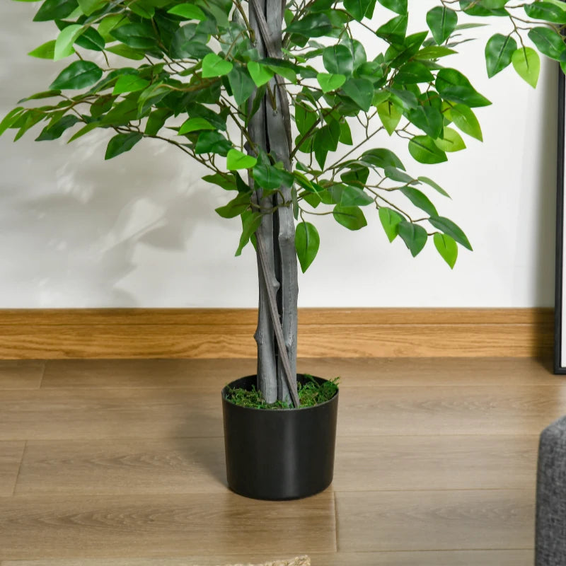 4.5ft Ficus Artificial Plant with Realistic Leaves, Potted Fake Tree for Home Office Indoor Decor, Green