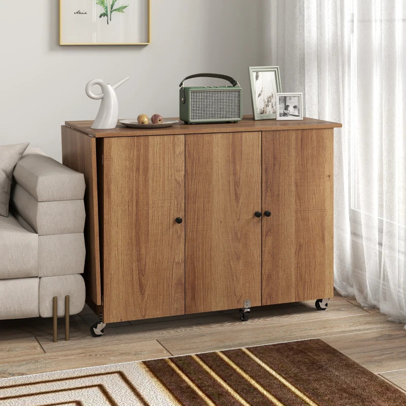 Sewing Machine Table with Drop Leaf, Folding Craft Table with 2 Doors and Adjustable Shelf for Small Spaces, Brown