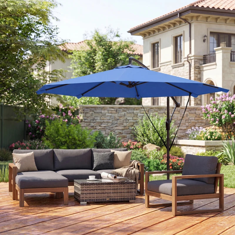 10FT Cantilever Patio Umbrella with 8 Ribs, Offset Patio Umbrella with Cover and Wind Ropes for Garden, Yard, Navy Blue