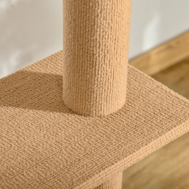 100" Floor To Ceiling Cat Tree w/ 3 Perches Activity Center for Kittens Cat Tower Furniture, Light Brown