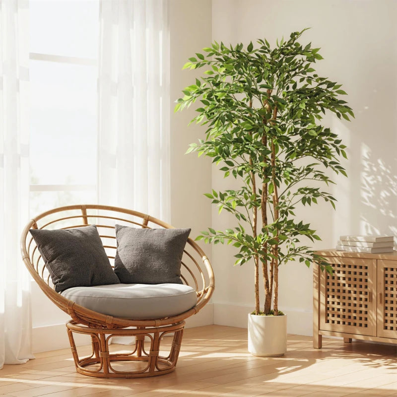 6FT Artificial Banyan Tree Set of 2, Fake Potted Tree with Solid Wood Trunk and Pot for Indoor
