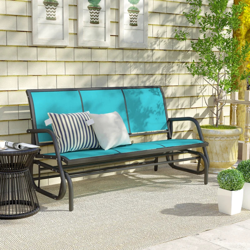 3-Seat Outdoor Glider Chair, Patio Rocking Chair, Steel Frame, Sling Fabric Seat for Garden, Backyard, Lawn, Blue