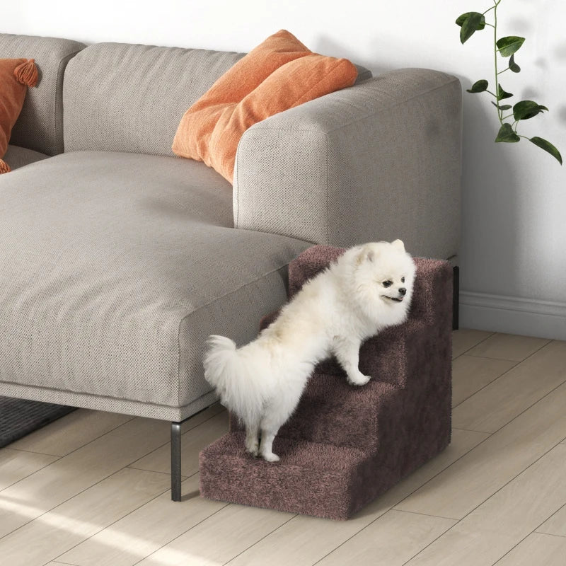 4-Step Dog Ramp for Sofa, Bed, and Couch, with Removable Cover, Brown