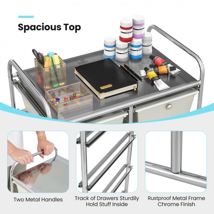 10-Drawer Rolling Storage Cart-Beige & Gray
