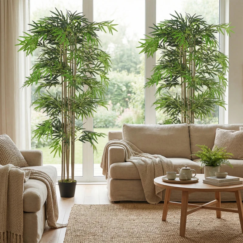 6FT Artificial Bamboo Tree Set of 2, Fake Plant with 1530 Leaves, Greenery Plant in Nursery Pot for Indoor, Green