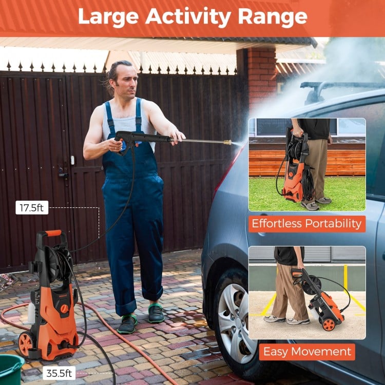 2150PSI Electric Pressure Washer 1.2GPM with 4 Quick Connect Nozzles and Foam Cannon-Orange
