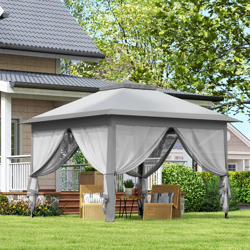 11' x 11' Pop Up Gazebo, Double Roof Foldable Height Adjustable Canopy Tent with Mesh Sidewalls, Carrying Bag, Grey