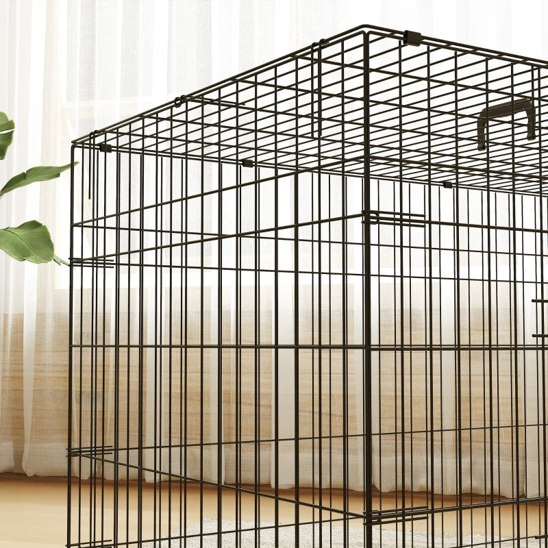 41" Dog Crate with 2 Doors, Folding Metal Dog Cage with Soft Cushion, Removable Tray, Handle, for Small Dogs, Black