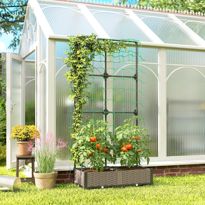 2PCS Plastic Planter Box with Trellis, Self-Watering Raised Garden Bed with Trellis and Netting