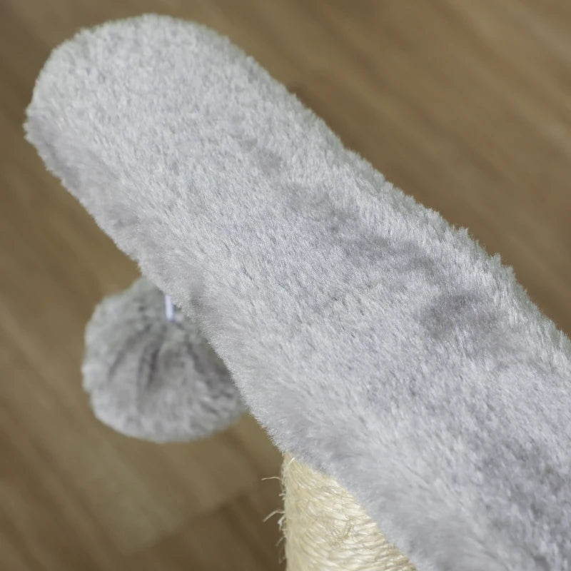 17" Small Cat Tree with Scratching Post, Cat Tower with Rotatable Top Pole, Platform, 2 Dangling Balls, Light Grey