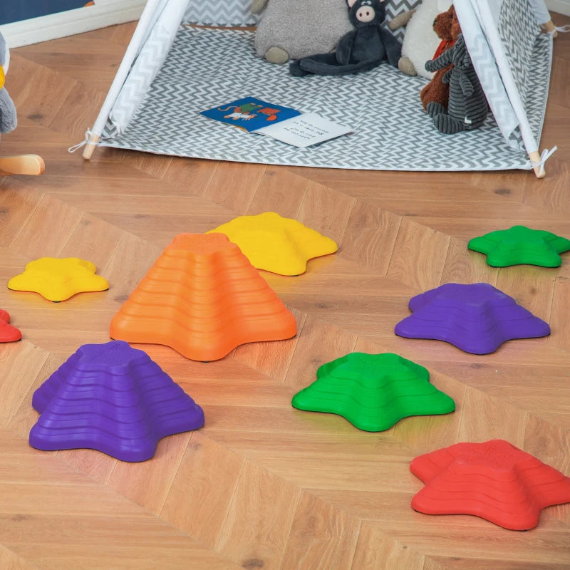 11PCs Larger Size Balance Stepping Stones for Kids with Non-slip Bottom, Stackable Obstacle Course Outdoor Indoor, Play River Rocks with Starfish Style