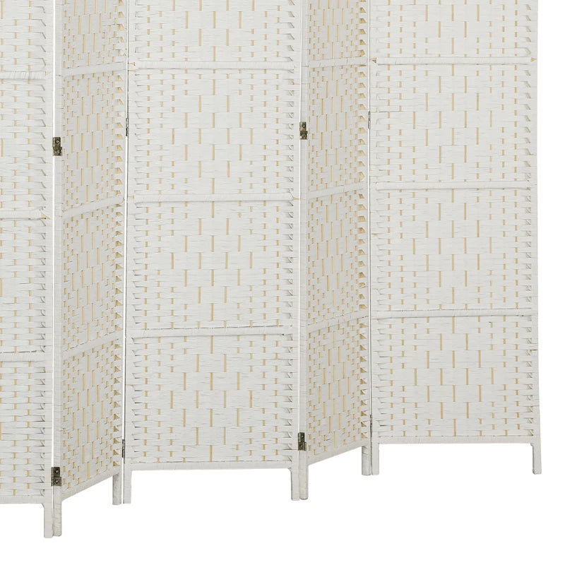 6ft Folding Room Divider, 6 Panel Wall Partition with Wooden Frame for Bedroom, Home Office, White