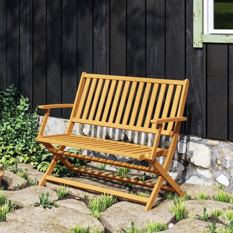 46.5" Foldable Wood Outdoor Bench with Backrest and Armrests for Outdoors, Patio, Porch, Park, Teak