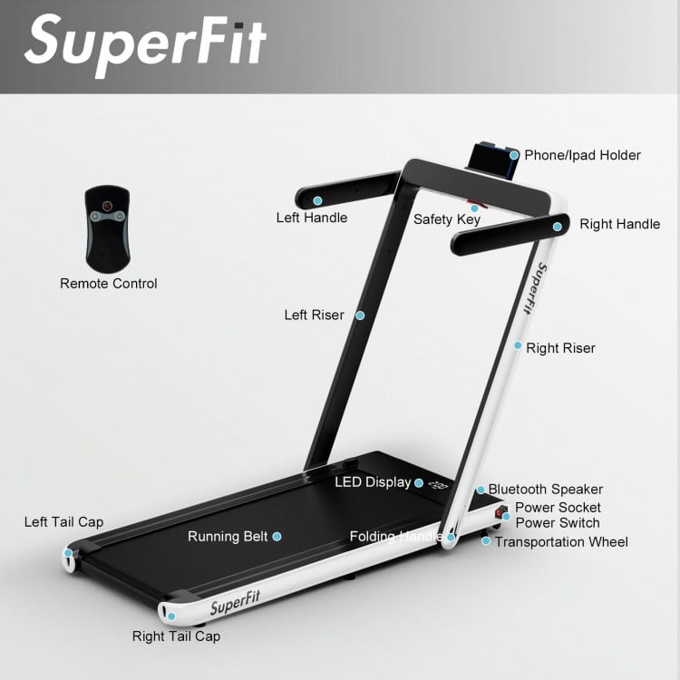 2.25HP 2 in 1 Folding Treadmill with APP Speaker Remote Control-White