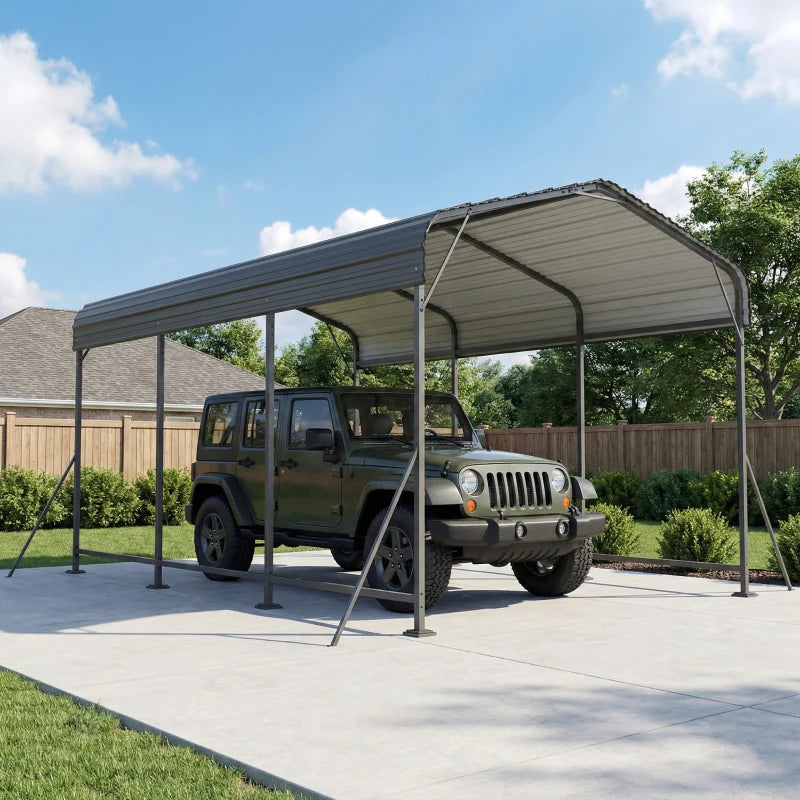 10 x 15FT Metal Carport, Heavy-Duty Carport Canopy with Reinforced Frame & Galvanized Steel Roof, Dark Grey