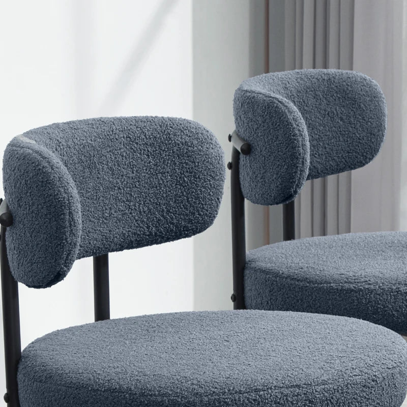 2 Pieces Kitchen Chairs, Modern Dining Chairs w/ Berber Fleece Upholstery and Steel Legs for Living Room, Grey