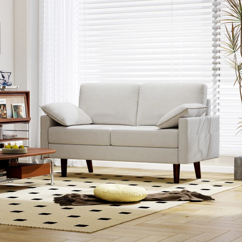 3 Seater Sofa, Velvet Upholstered Couch with Spring Cushions, Rubber Wood Legs and 2 Pillows, Cream White