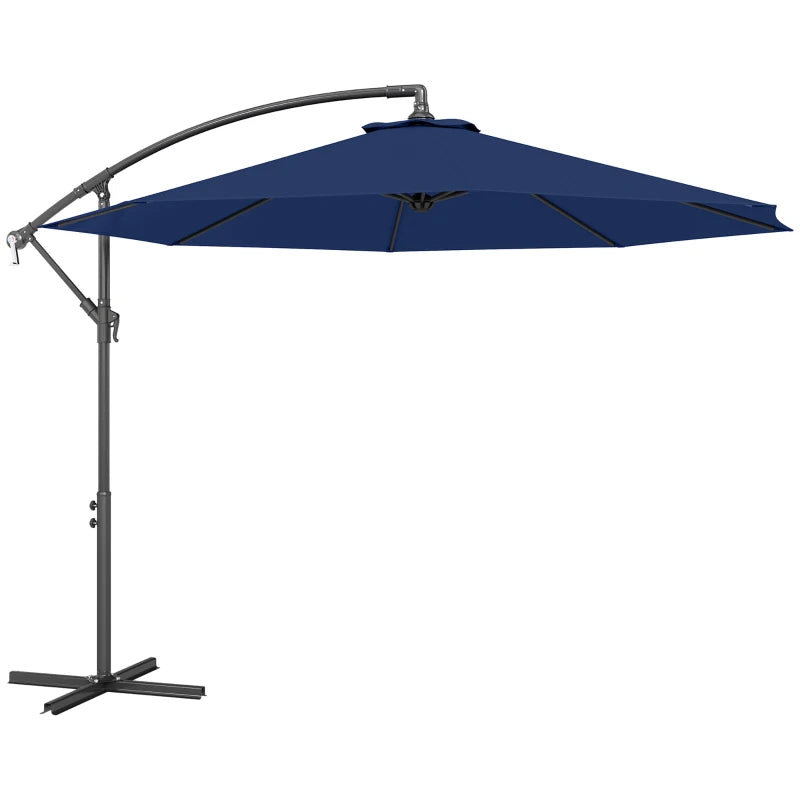 10' Deluxe Patio Umbrella, Outdoor Market Parasol, Banana Hanging Offset Sunshade with Crank, Cross Base, Navy Blue