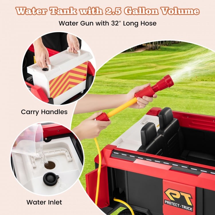 12V Kids Ride on Fire Truck 2-Seater with Remote Control and Water Gun-Red