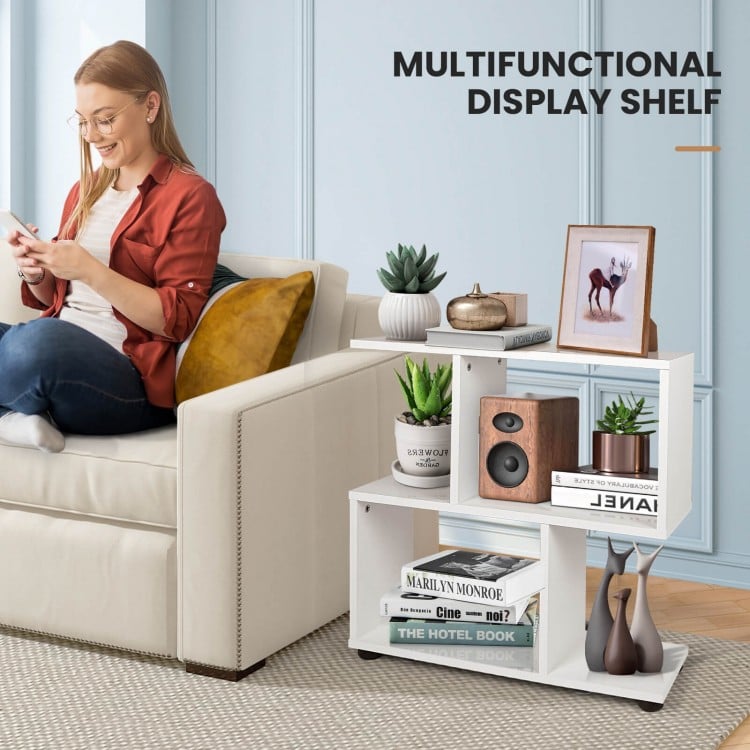 24 Inch 3-Tier Geometric Bookshelf with Thick Foot Pads-White