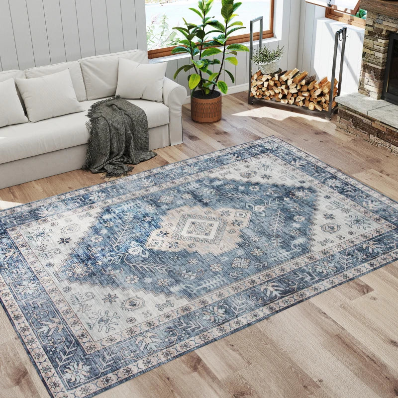 6x9 Area Rug, Vintage Machine Washable Rug, Non-Slip Floor Carpet for Living Room, Bedroom, Dining Room, Blue