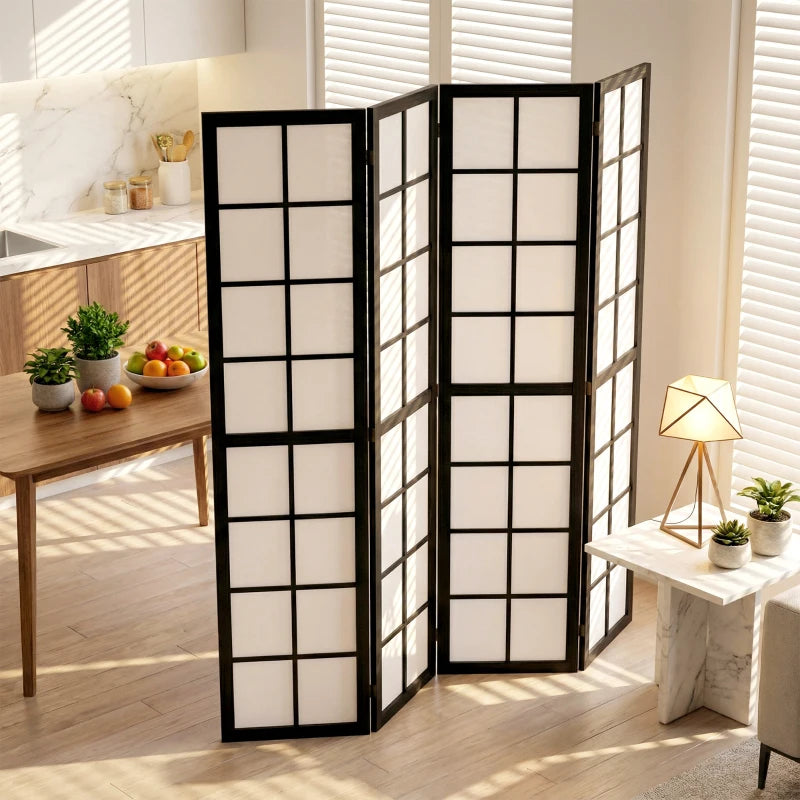 4 Panel Room Divider, 5.6 ft Folding Wall Divider Room Partition for Home Office, Bedroom, Living Room, Black