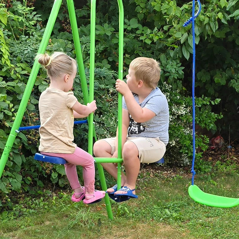 3 in 1 Metal Swing Set with Double Swings, Glider for Backyard, Outdoor, Playgroundt, Green