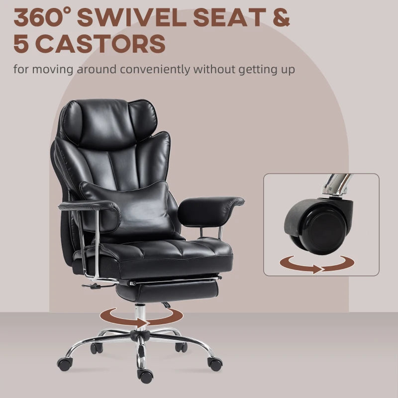 400LBS Massage Office Chair, Executive Office Chair with 6-Point Vibration, Footrest and Lumbar Support, Black