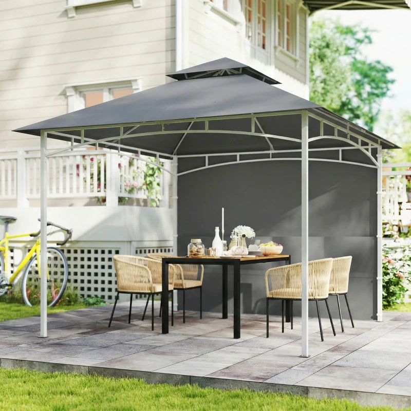 10' x 10' Patio Gazebo, Double Roof Outdoor Gazebo Canopy Shelter with Storage, Hook, Metal Frame, Dark Grey