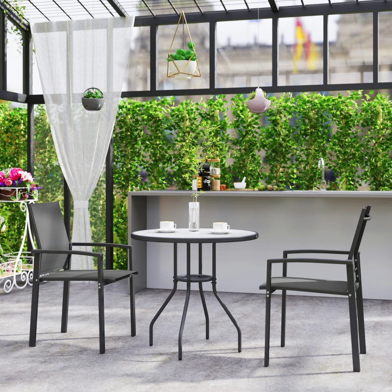Set of 2 Outdoor Garden Chairs, Stackable Patio Dining Chairs with Breathable Fabric, Armrests and Backrest, Dark Grey