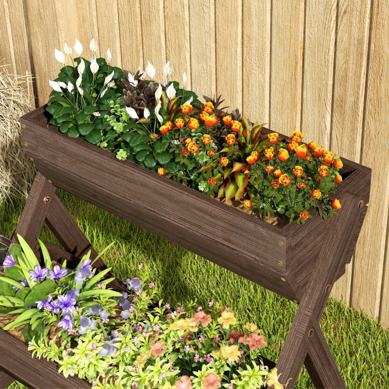 3 Tier Elevated Planter Box, Vertical Wooden Raised Garden Bed for Flowers, Vegetables, 26" x 30" x 30", Carbonized