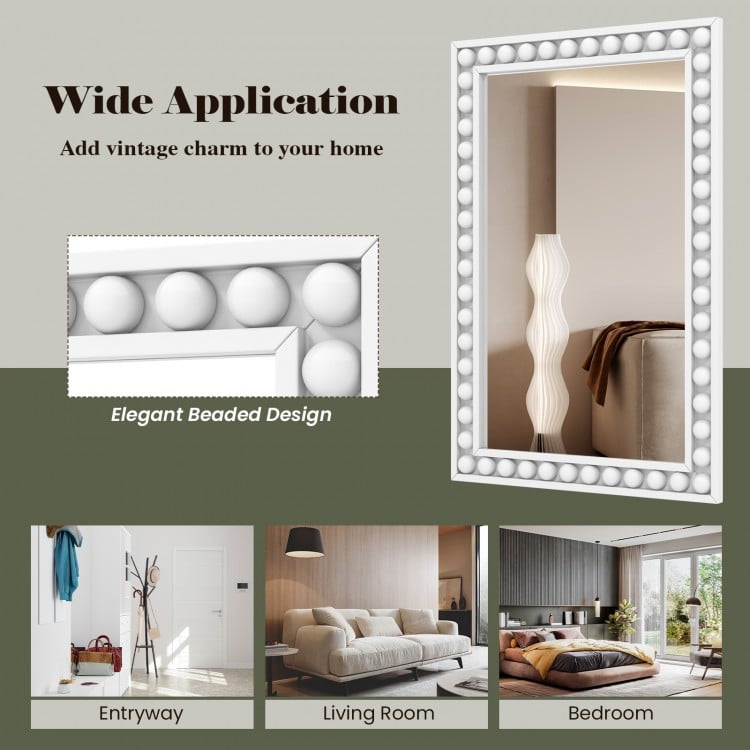 24 x 36 Inches Rustic Wall Mirror with Solid Wood Frame for Living Room  Bedroom-White