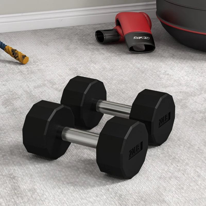 Soozier 2 x 20lbs Dumbbells Set with Non-Slip Grip, Rubber Covered Weights for Men Women Home Gym Workout