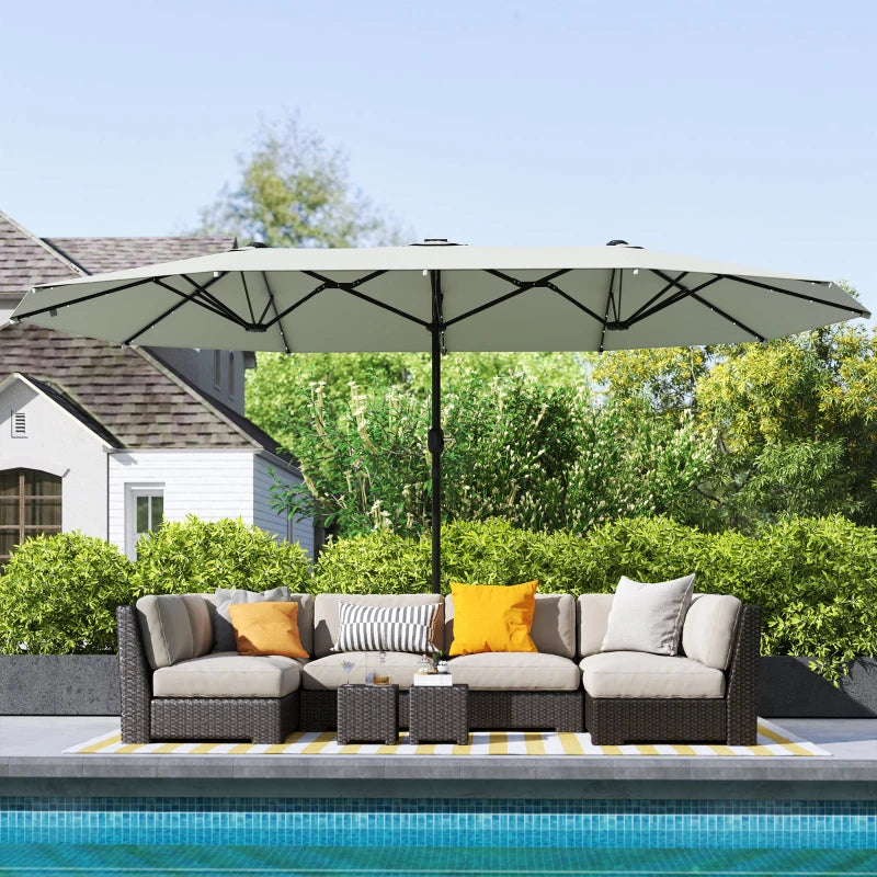 173" Double-Sided Sun Umbrella Garden Parasol Patio Sun Shade Outdoor with LED Solar Light, Cream White