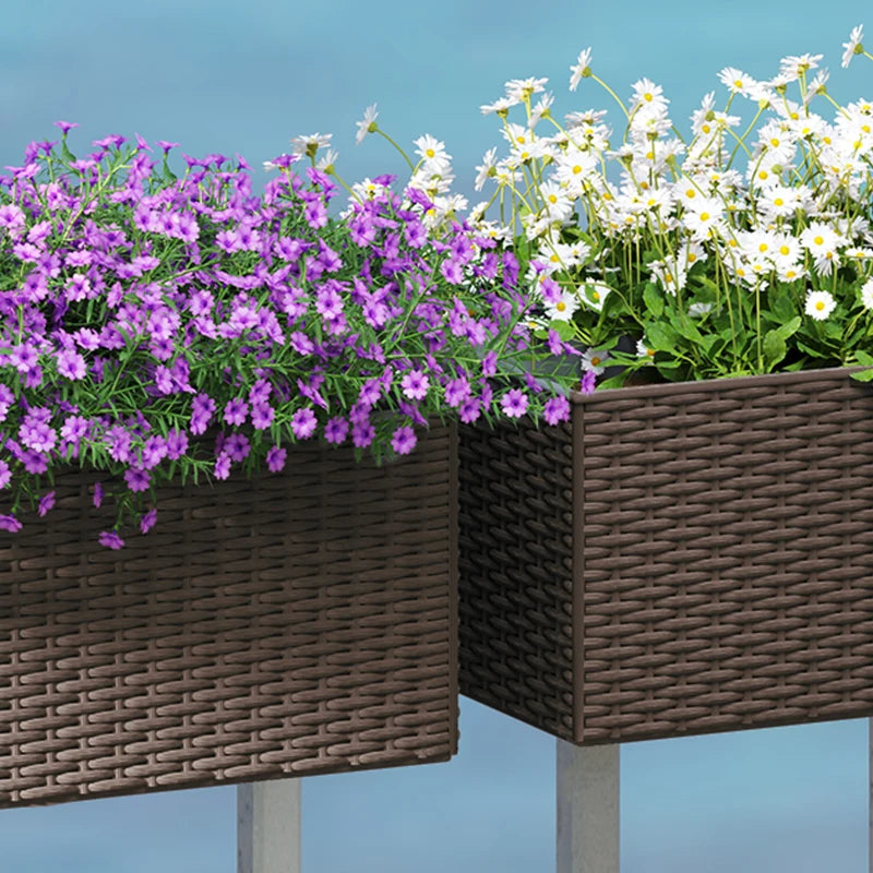 2 Pack 20 Inch Hanging Flower Pots, Railing Planter Box for Fence, Garden, Rattan Look, Brown