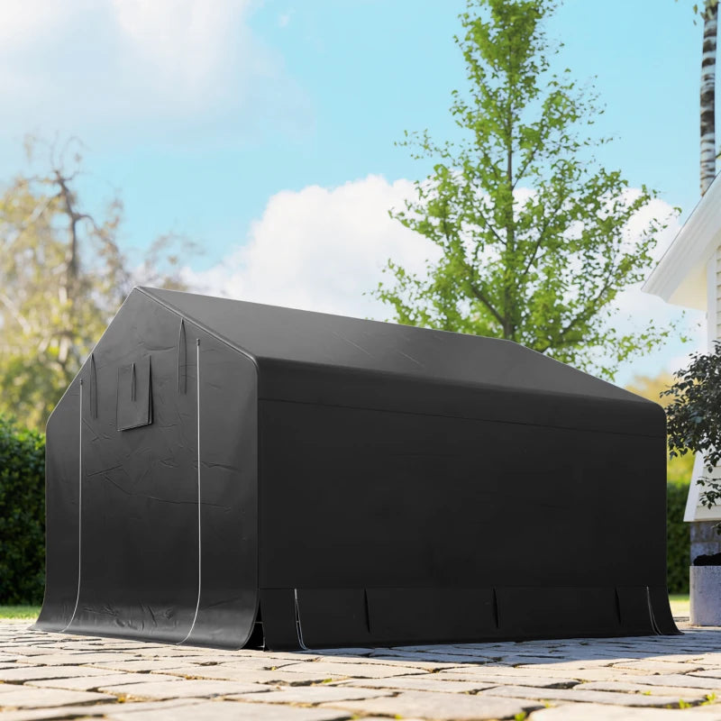 10' x 10' Portable Shed, Waterproof Bike Tent with Roll-up Zipper Door and Reinforced Galvanised Metal Frame, Dark Grey