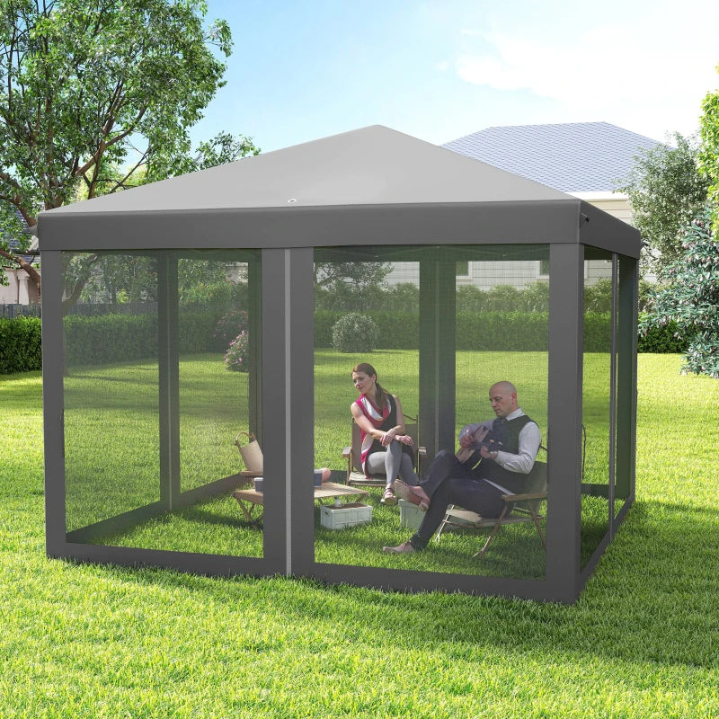 10' x 10' Pop Up Canopy Tent Gazebo, Foldable Canopy Tent with Zipper Mesh Sidewalls, Light Grey