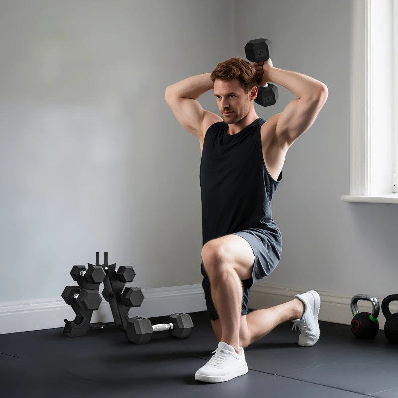 Soozier 60 LBS Hex Dumbbell Set with Rack, Rubber Coated Weights with Non-Slip Handles for Home Gym Strength Training