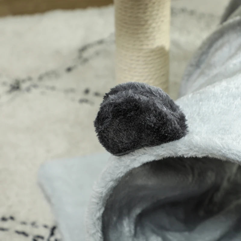 18.5" Small Cat Tree, Compact Cat Tower with Tunnel, Scratching Post, Plush Bed, Dangling Ball, for Indoor Use, Grey