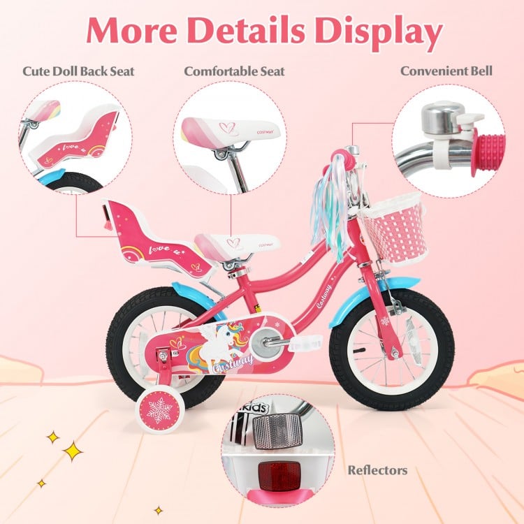 12/14/16/18 Inch Girls Bike for 3-8 Years Old Kids Bike with Doll Seat-12 inches