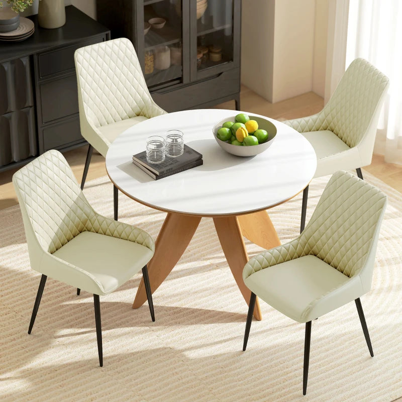 Set of 4 Upholstered Kitchen Chairs, Modern Dining Chairs with Diamond Tufting and Steel Legs for Dining Room, Cream White
