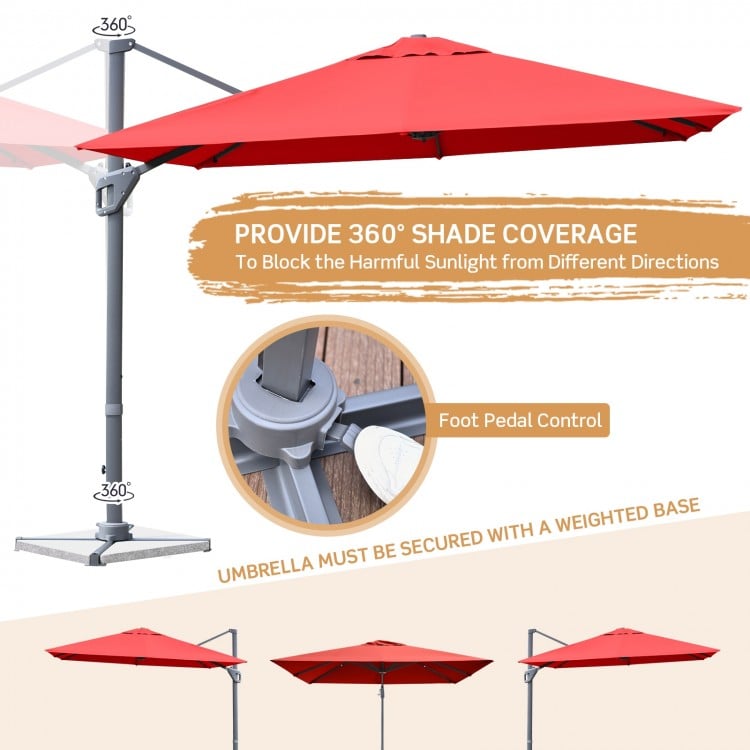 10 x 10 Feet Patio Offset Cantilever Umbrella with Aluminum 360-degree Rotation Tilt-Orange