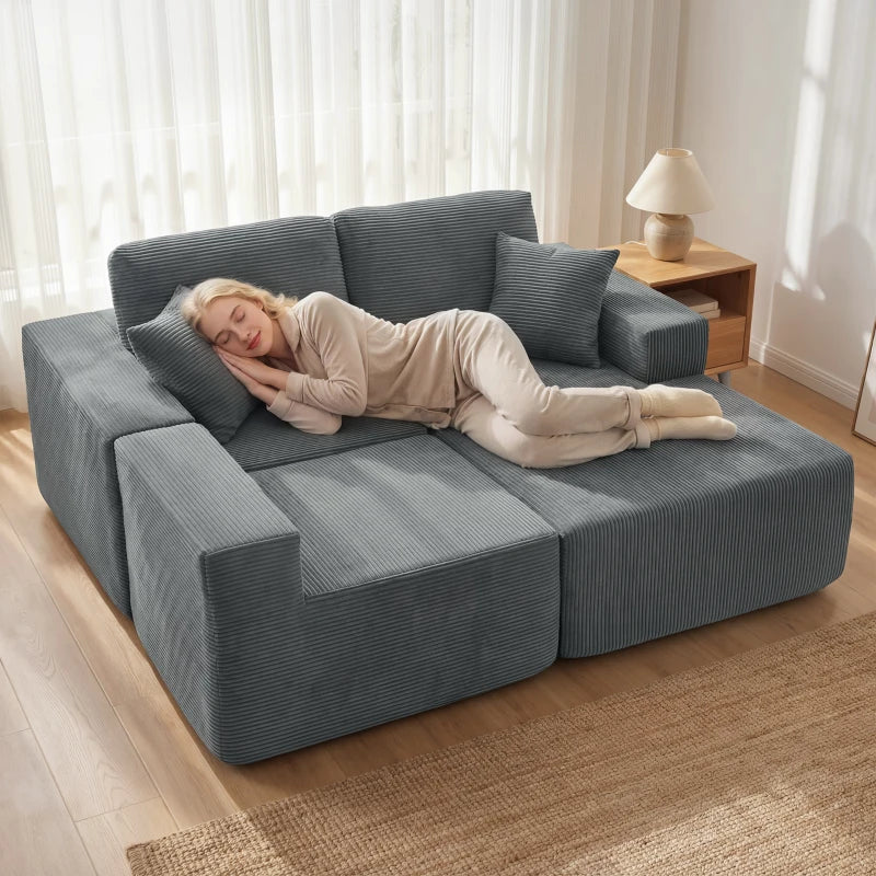 2-in-1 Modular Sectional Sofa, Boneless L Shaped Couch Sofa Bed, Dark Grey