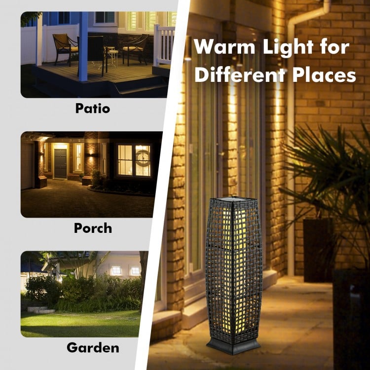 2 Pieces Solar-Powered Square Wicker Floor Lamps with Auto LED Light-Black
