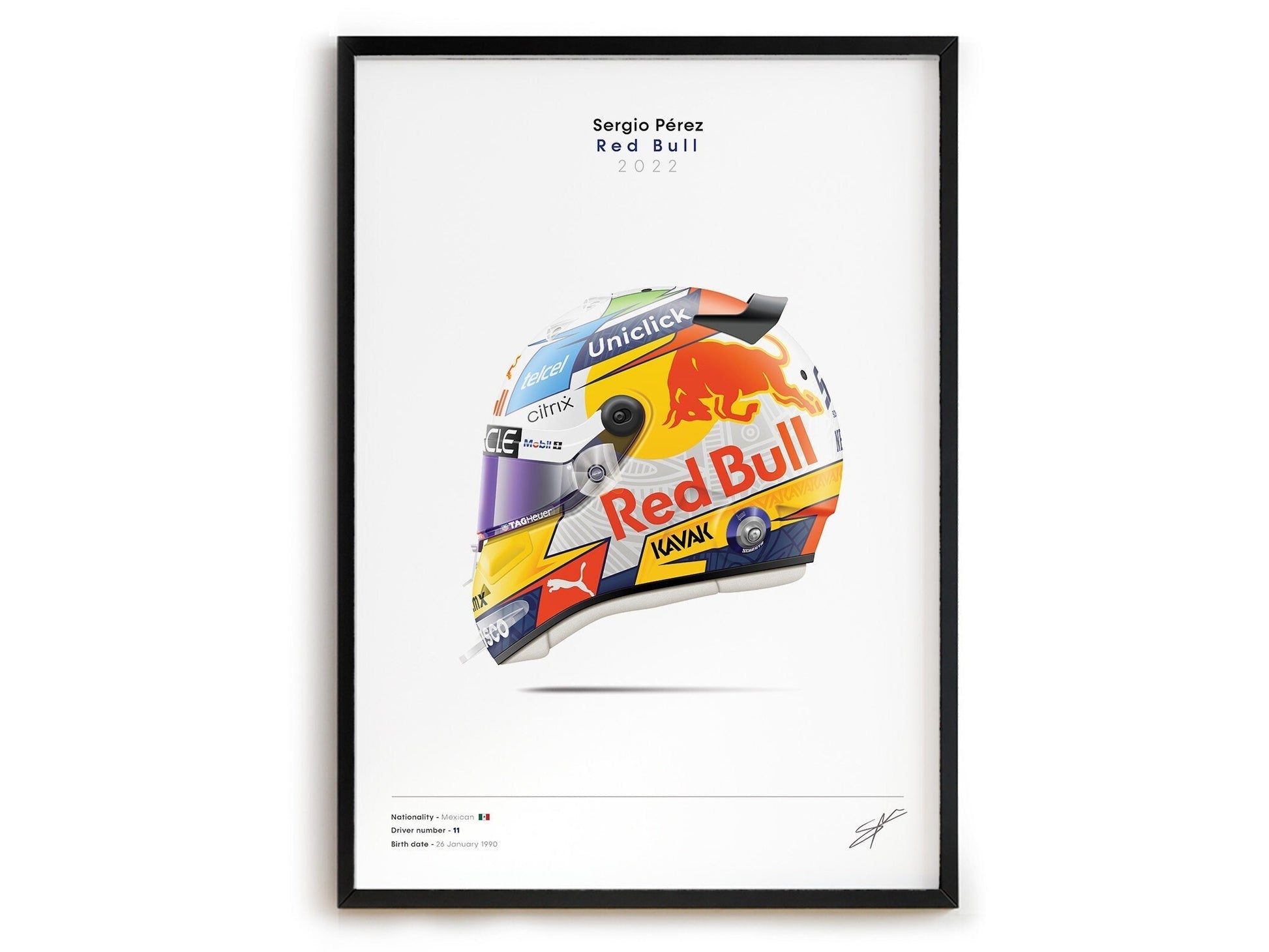 Poster Formel 1 Rennwagen Helm Rennfahrer Name Unterschrift I Deko Print ohne Rahmen 