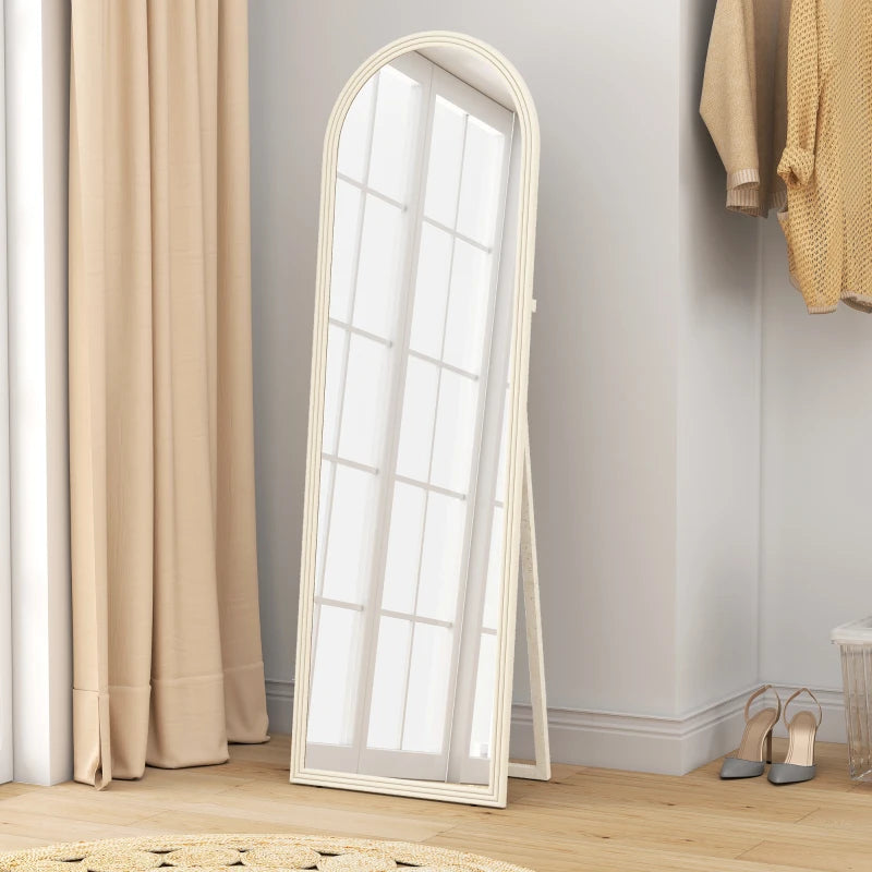 64" x 21" Full Length Mirror, Free Standing, Leaning or Wall, Arched Full Body Mirror with Faux Stone Frame, White
