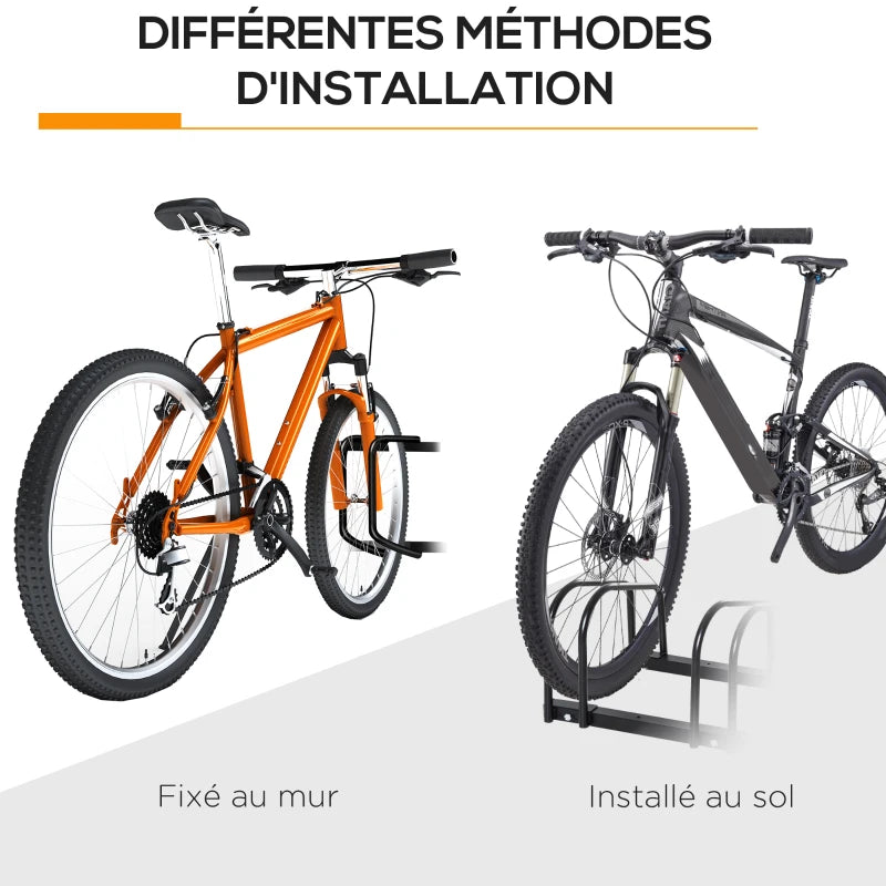 Soozier 4-Bike Bicycle Floor Parking Rack Cycling Storage Stand Garage Organizer for Indoor and Outdoor Use Black