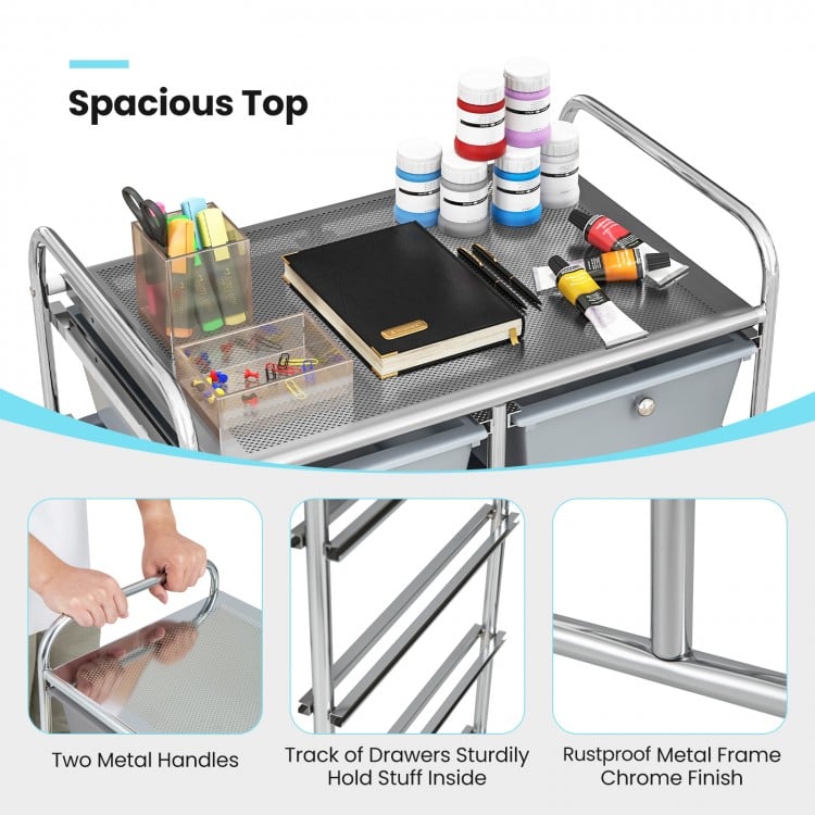 10-Drawer Rolling Storage Cart-Gray