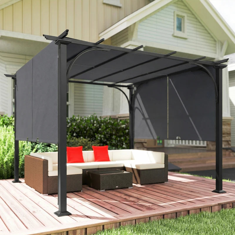 10' x 10' Retractable Pergola Canopy, UPF50+ Outdoor Metal Pergola Gazebo Sun Shade Shelter with Steel Frame, Dark Grey